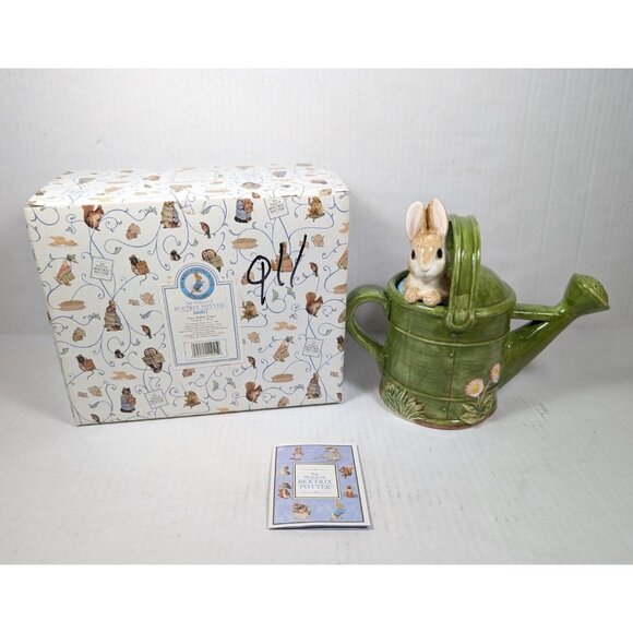 Vintage Peter Rabbit Watering Can Teapot NIB 206911 Beatrix Potter Enesco 90s - Picture 1 of 8